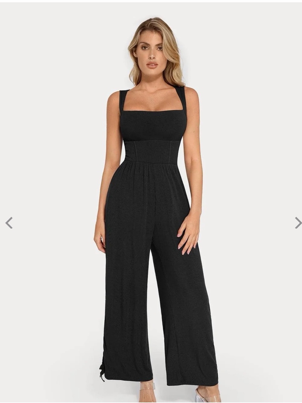 Square-Neck Black Wide-Leg Jumpsuit